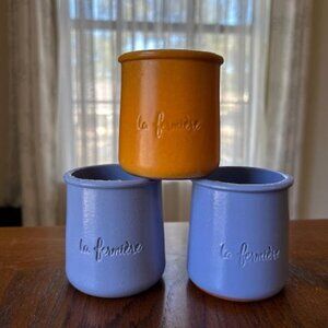 Set of 3 La Fermiere Terra Cotta Pottery Yogurt Pots